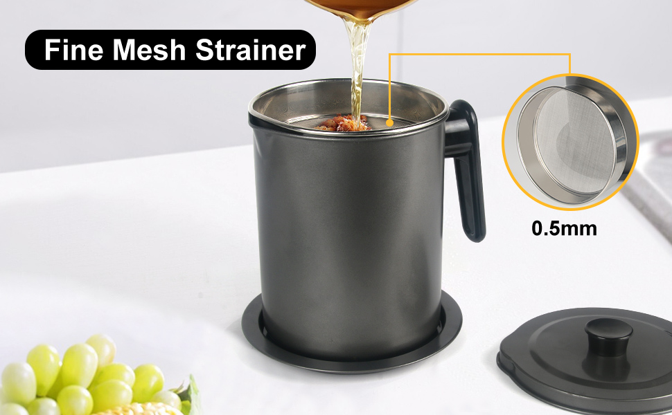 GameXcel Bacon Grease Container with Strainer Kitchen Oil