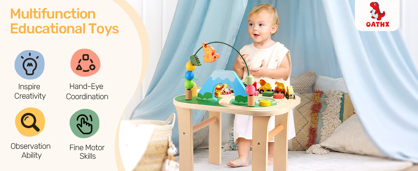oathx Activity Table for 1+ Year Old, 9 in 1 Wooden