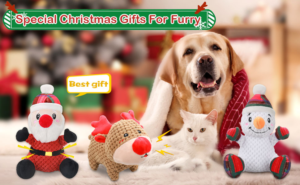 Pet Supplies UPSKY Dog Christmas Toys with Squeaker, 2 Pack Dog Toys