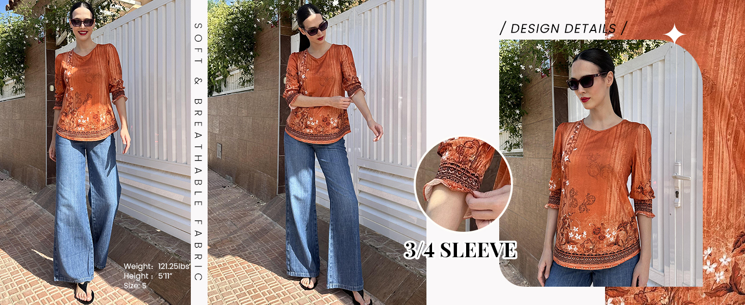 3/4 length sleeve womens t shirts