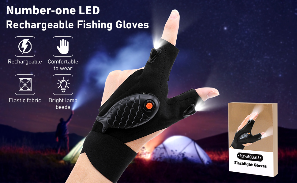 Numberone Rechargeable LED Flashlight Gloves Cool Gadgets for Men, Fishing Gloves