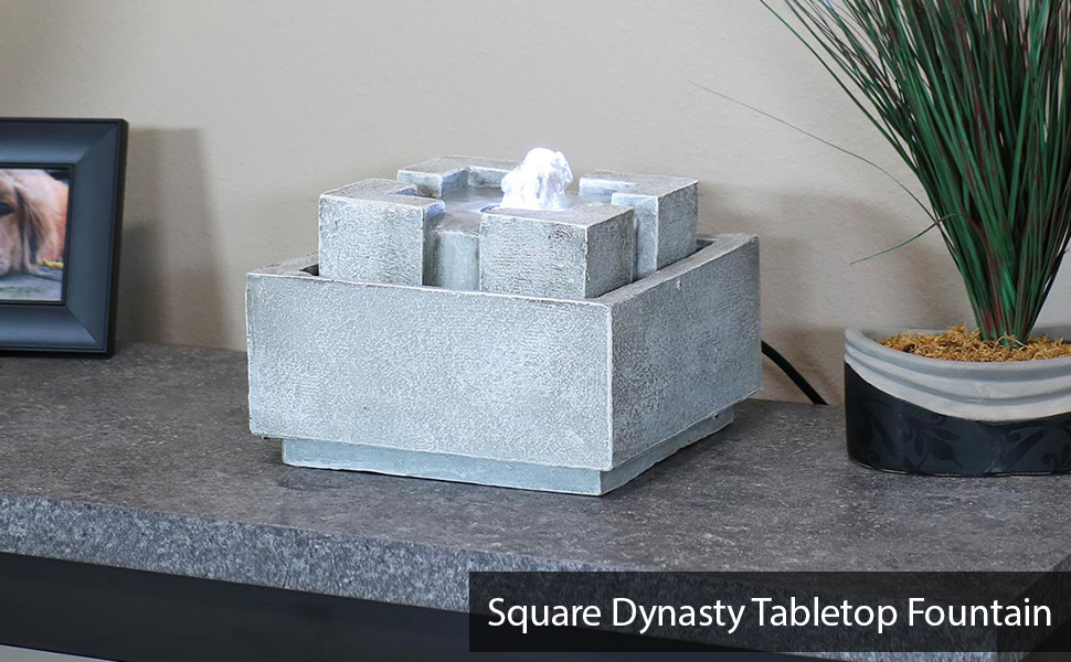 Sunnydaze Square Dynasty Bubbling Indoor Tabletop Water