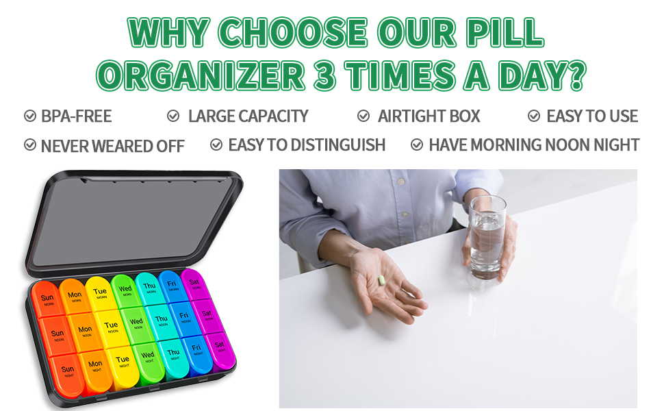 Windtrace Pill Organizer 3 Times a Day, Weekly Pill