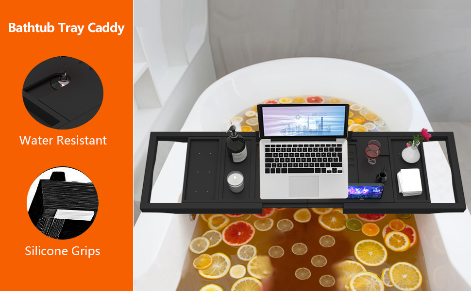 Bathroom Tray ZYFAB Luxury Wood Bathtub Caddy Tray, Premium Walnut Bath Tray Shelf Bathtub Stand Tub Holder For Tablet Books Candles Bathroom Accessory Rack,A,70 * 14.5cm Bath Tray For Tub