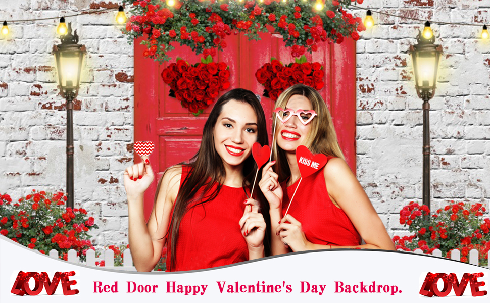 Valentines Day Backdrop 10x8ft Red Rose Love Heart White