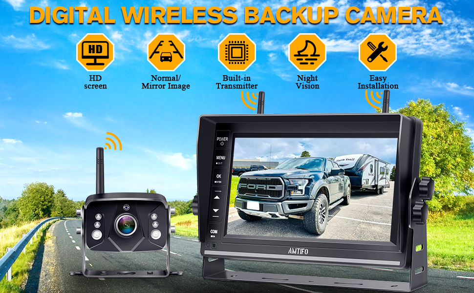 RV Backup Camera Wireless HD 1080P 8 Inch Touch Key Monitor