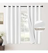 ChrisDowa White Linen Textured 100% Blackout Curtains 63 inches Length, 2 Panels Set Thermal Insu...