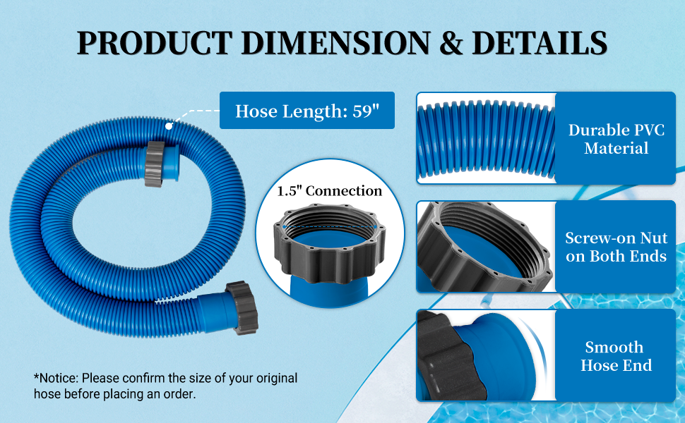 29060E Pool Hoses for Above Ground Pools1.5" Diameter 59" Long Pool Pump Hose