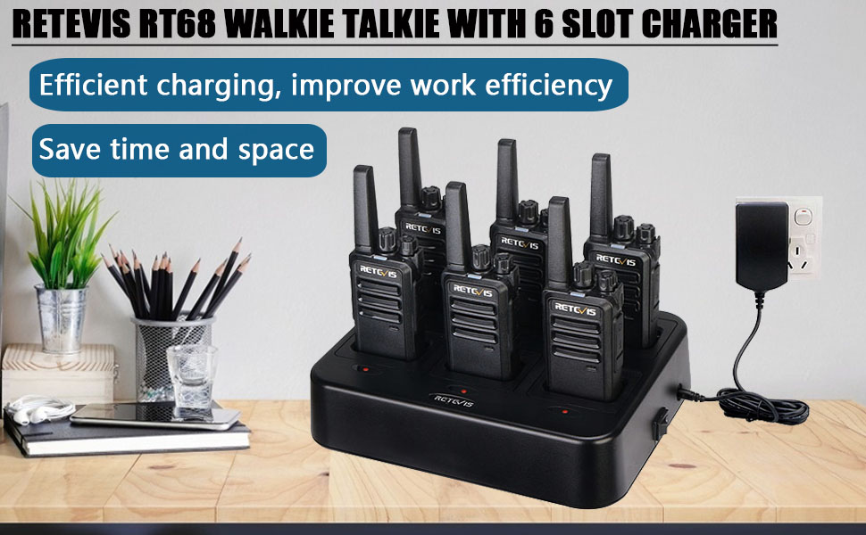 Retevis RT68 Walkie Talkie with Six-Way Multi Gang Charger