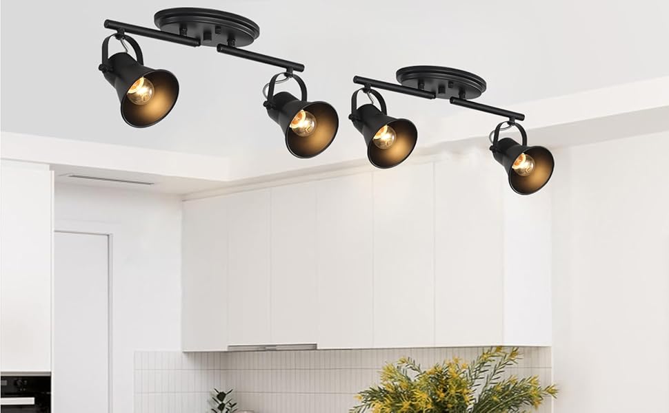 KEESFU 2-Light Track Lighting Kit,Black Semi Flush Mount