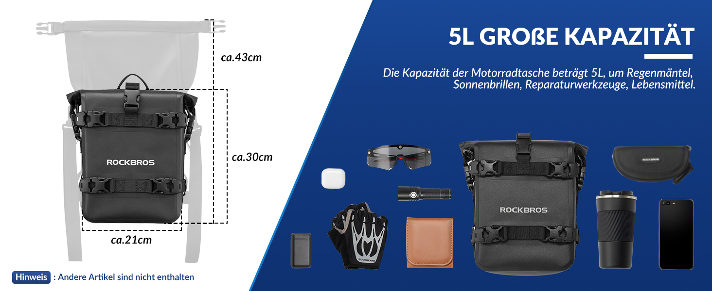 ROCKBROS Borsa da moto Borsa laterale Impermeabile circa 5L Borsa da sella per moto_voghion.com