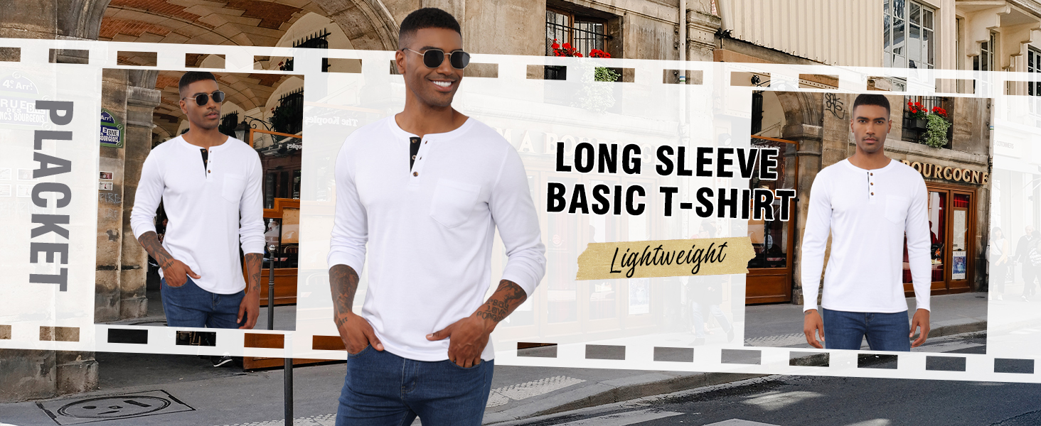 Mens Fashion Long Sleeve Henley Shirts Casual Button T Shirts with Pocket