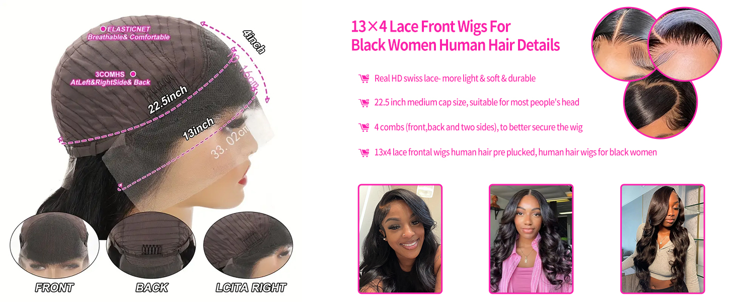 RLTEO 13x4 Lace Front Wigs Human Hair Pre Plucked Body
