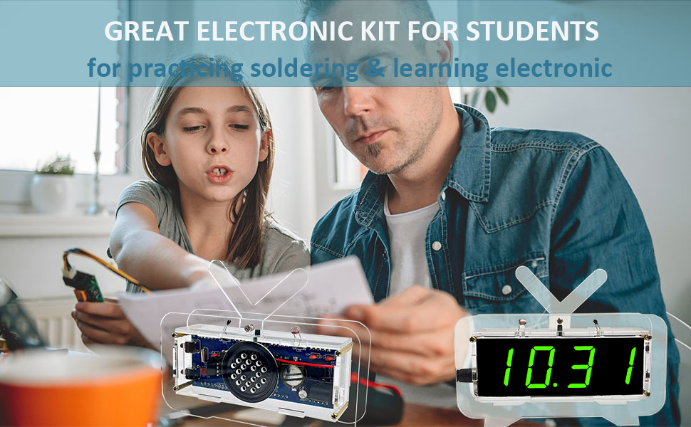 GeekLJT DIY Electronic Voice Clock Kit 4Digit Digital, Soldering Project Kit for Students and