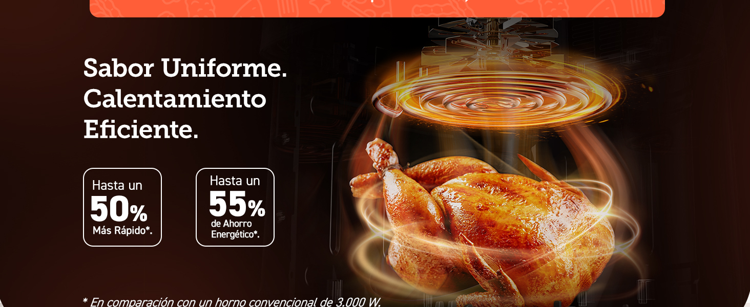 Sabor uniforme y calentamiento eficiente hasta 50% más rápido y 55% de ahorro  energético