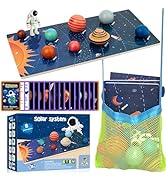 30 Pcs Wooden Solar System Model Board Toy Kit, Montessori Planet Balls Toys with Astronaut Figur...