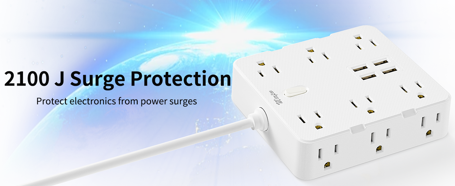 Power Bar Surge Protector Maxpw 5 ft Flat Plug Extension Cord with 4