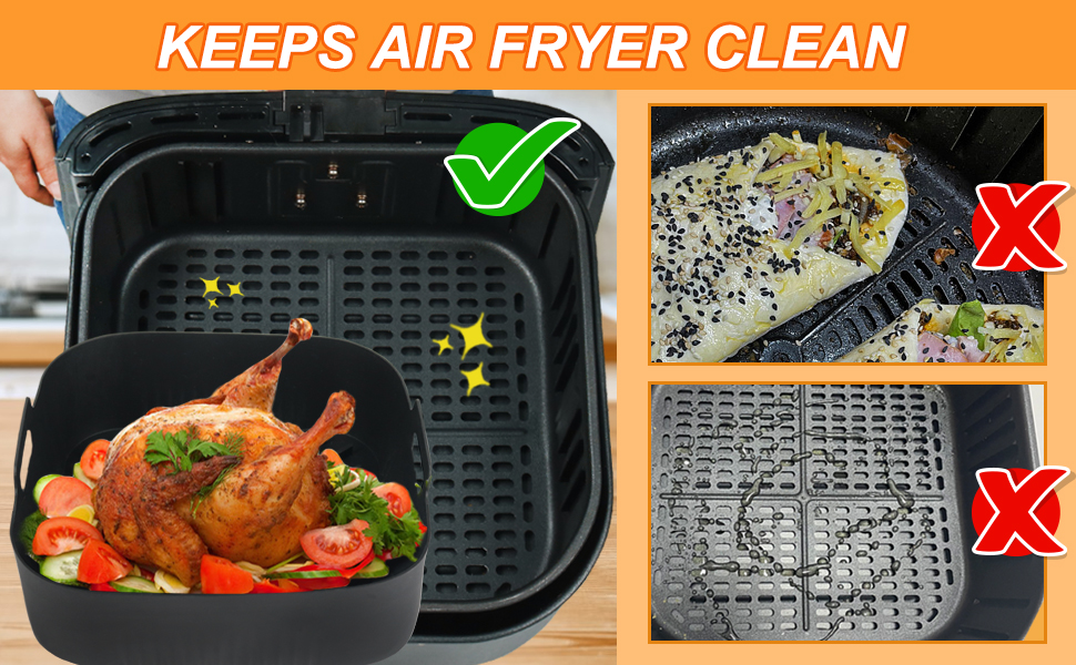 GINOYA 2pcs Large Air Fryer Liners, 21cm XXL Silicone Square Air Fryer