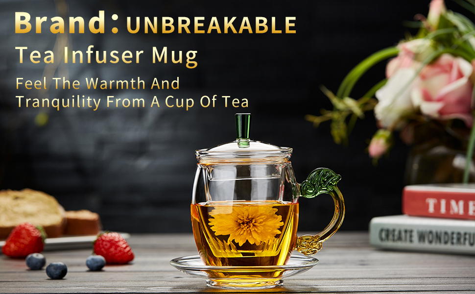 Glass Tea Cup with Infuser and Lid,Tea Infuser Mug with Saucer,Tea Mug,Tea Cup Set