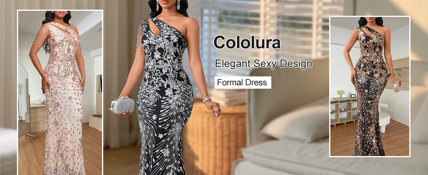 Cololura Women Sequin Elegant Sexy Formal Cocktail Evening Dress