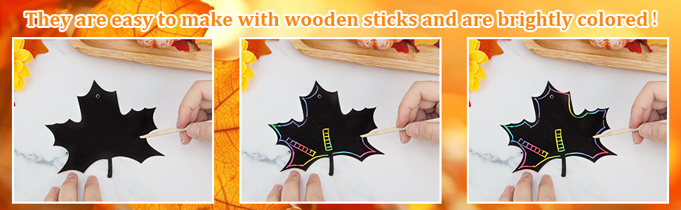 Fall Leaves Crafts Scratch Art for Kids