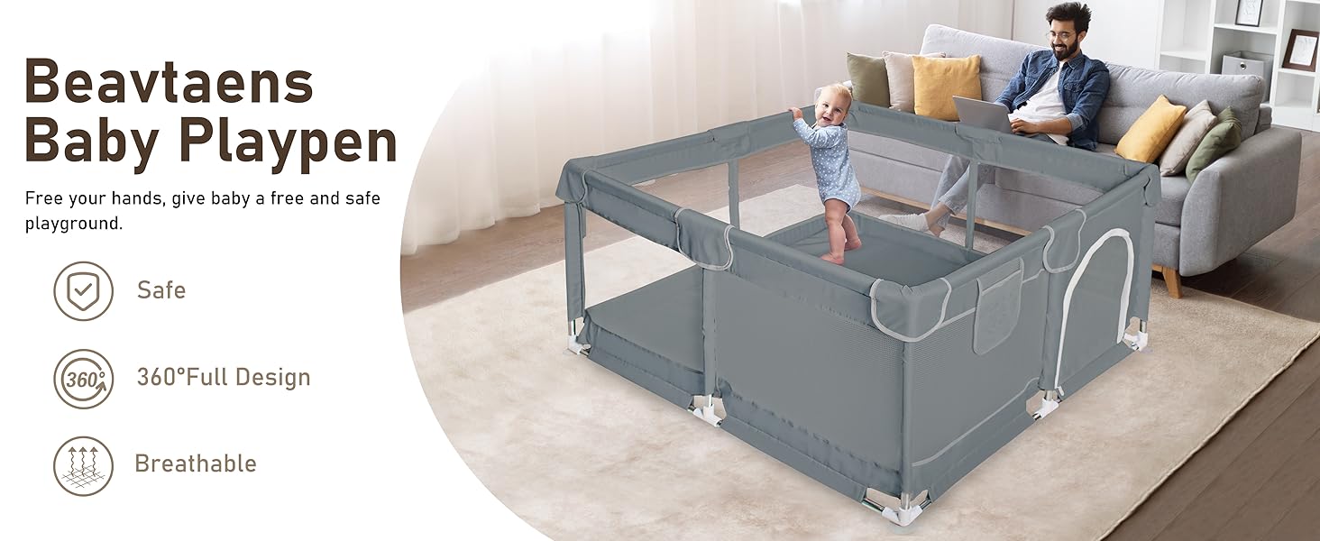 Baby Playpen with Mat, 50x50 Inch Playpens for Babies and