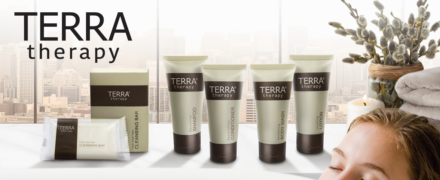 Terra Therapy Hospitality Set Cleansing bar shampoo conditioner lotion body wash