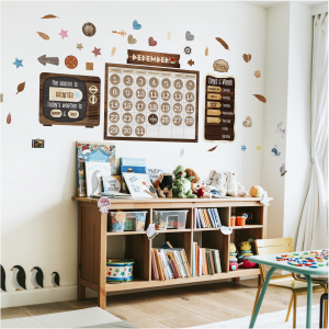 124PCS Calendar Bulletin Board Cutouts, Season/Weather/Holiday/Month/Week Bulletin Board Decors Industrial Chic Style Wall Decor for School Classroom Home Teachers Students 18 1