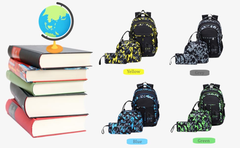 Blue Camo Boys Backpack and Lunchbox Set for Kids 3 Pieces, Camouflage