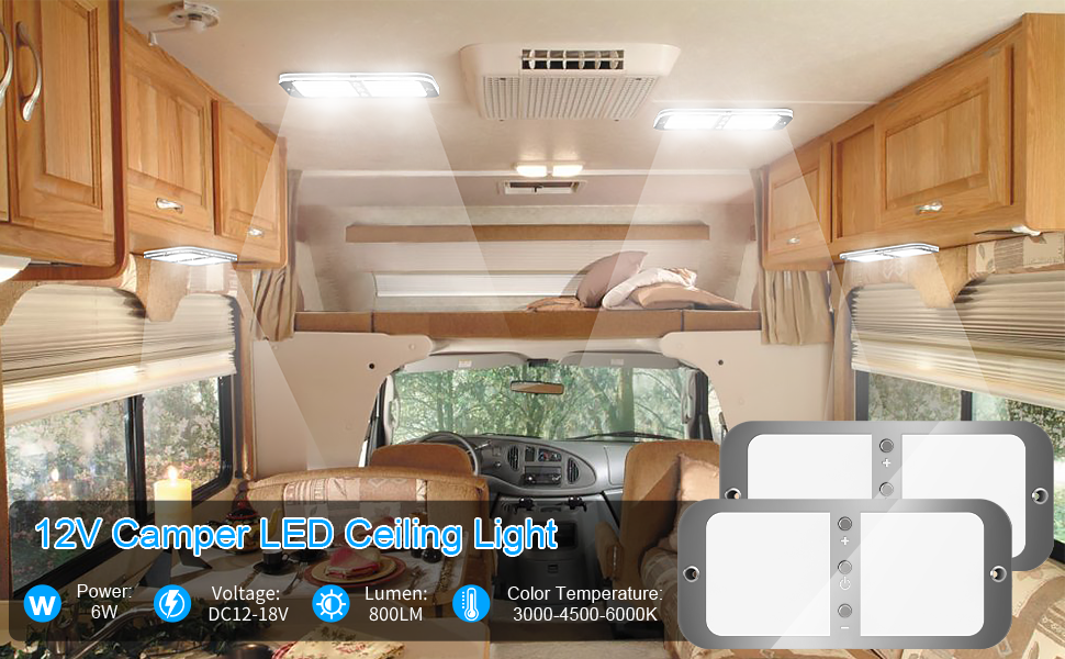 TURN RAISE RV LED Interior Lights with Remote 800LM Dimmable Mirrored