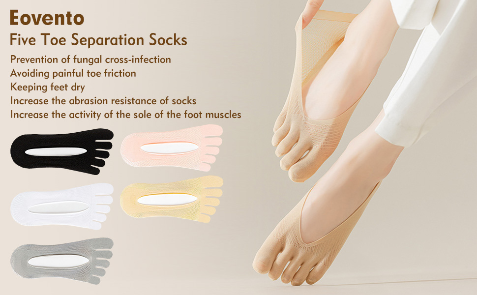 Eovento 5 Pairs Toe Socks for Women, Sock Align for Bunions, No Show ...