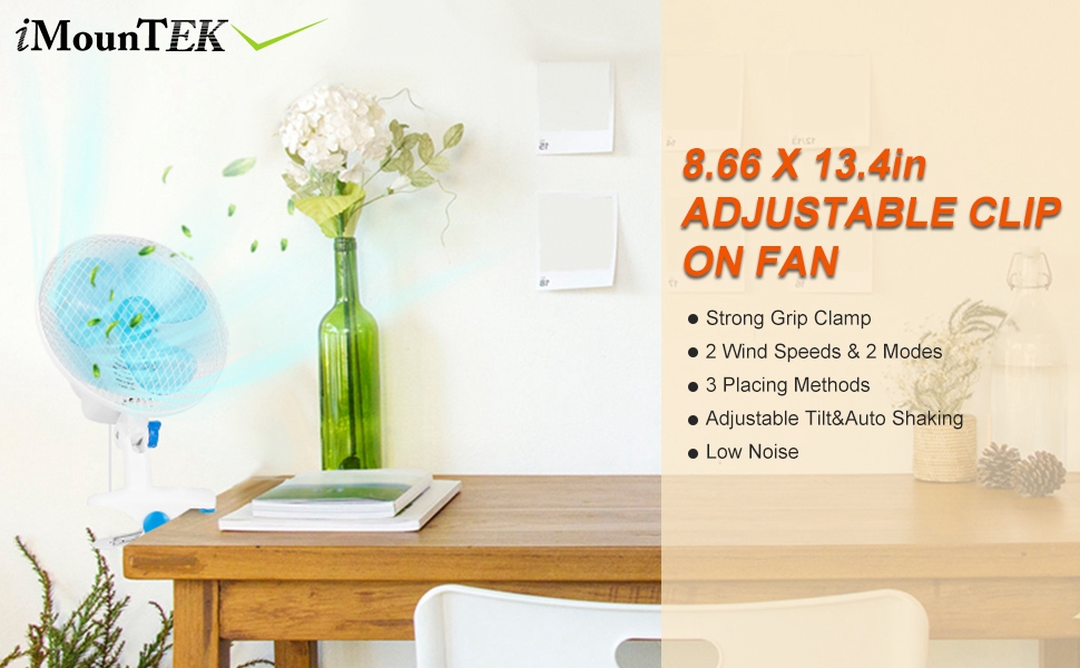  Clip On Fan 2 Speeds Desk Fan Quiet Clamp Fan Adjustable Tilt Auto Shaking Fan Wall Mount 
