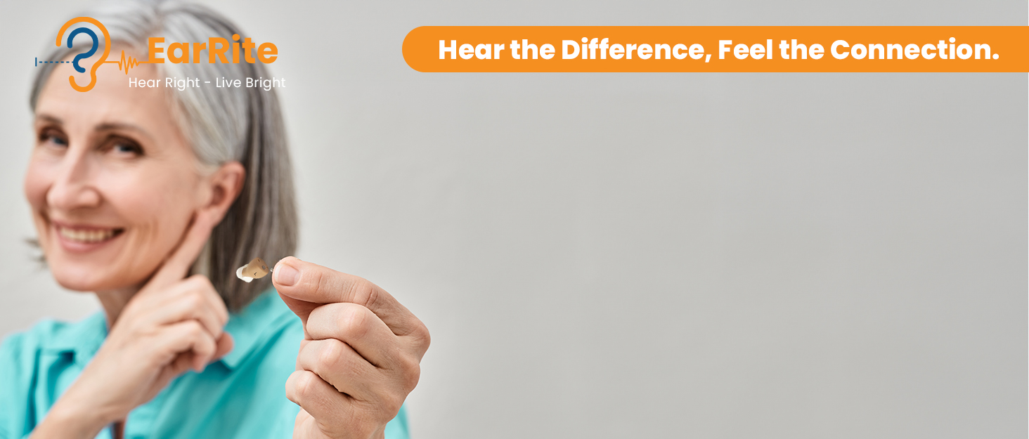 seeing a older woman holding 1 hearing aid