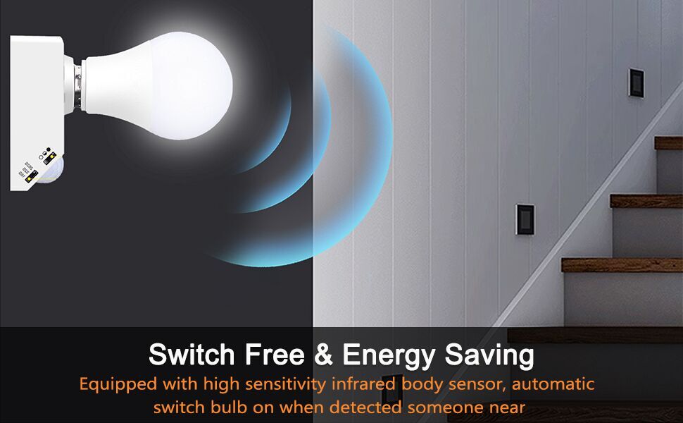 PIR Motion Sensor Light Socket for E26 E27 Bulb, Bukeer Bulb Base with
