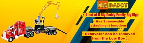 trucks, toys, big rig, semi, tractor, carrier, truck, red, excavator, combo, magnet, playtime