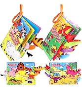 Vanmor Soft Baby Books for 6 Month Old Girls Boys, 2PCS Dinosaurs and Farm Theme Crinkle Cloth Bo...