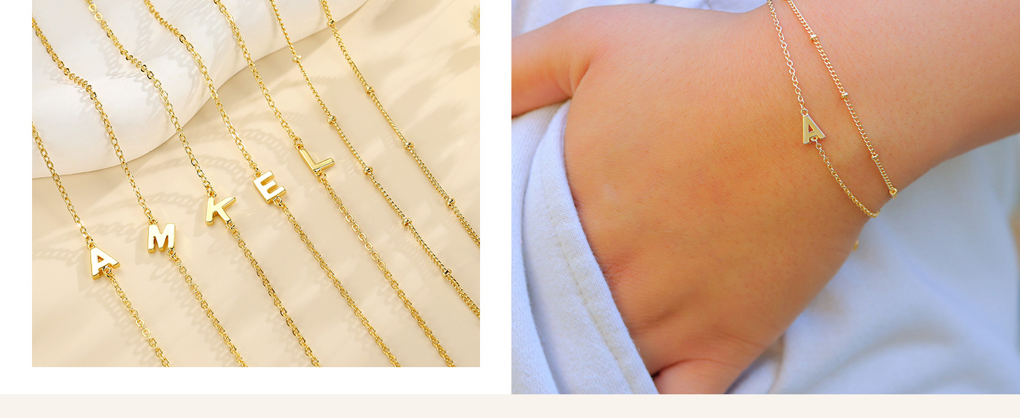 Turandoss 18K Real Gold Plated Initial Bracelets for Women