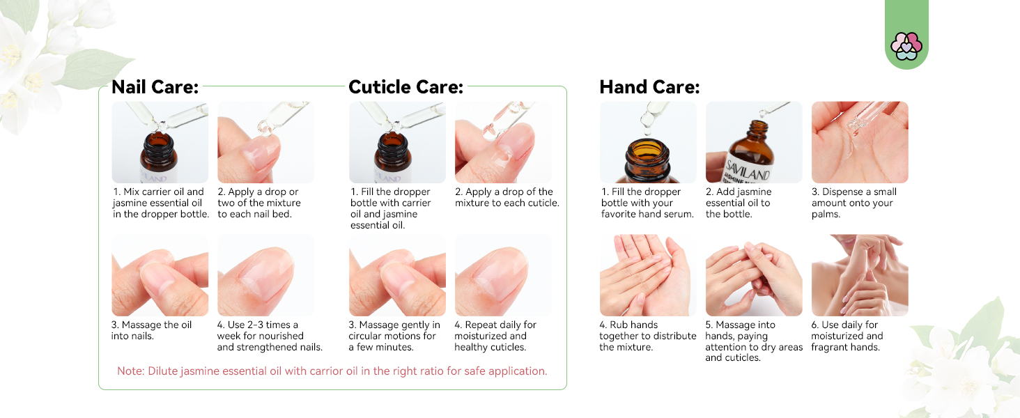 Saviland Jasmine Essential Oil Ultra Repairing: 100% Natural Cuticle Oils Nail Strengthener & Growth for Damaged Skin Hand Oils Pure Plant-Based Jasmine Oils Organic Care Travel Bottle Pro SPA 19 Jasmine essential oil