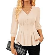 GRACE KARIN Womens Tops Fall Dressy Casual Blouse V Neck 3/4 Sleeve Peplum Business Shirts 2025 F...