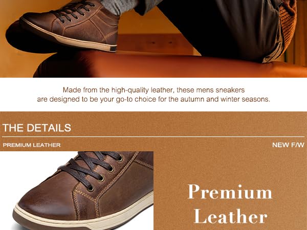 Amazon.com | Jousen Men's Sneakers Leather High Top Fashion