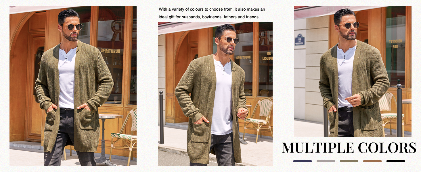 Mens Cardigan Sweater Casual V Neck Open Front Ribbed Long Winter Sweaters