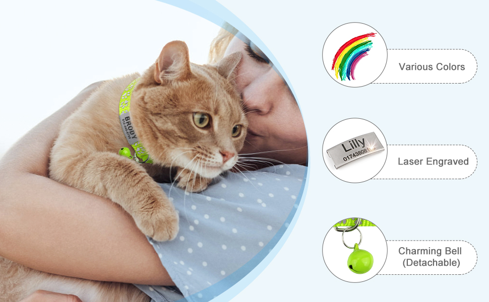 TagME 2 Pack Cat Collar with Name Tag and Bell, Personalized Quick