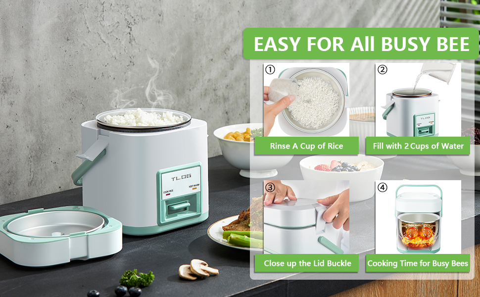 [New Version] TLOG Mini Rice Cooker 2.5Cup Uncooked(5Cup cooked), 1