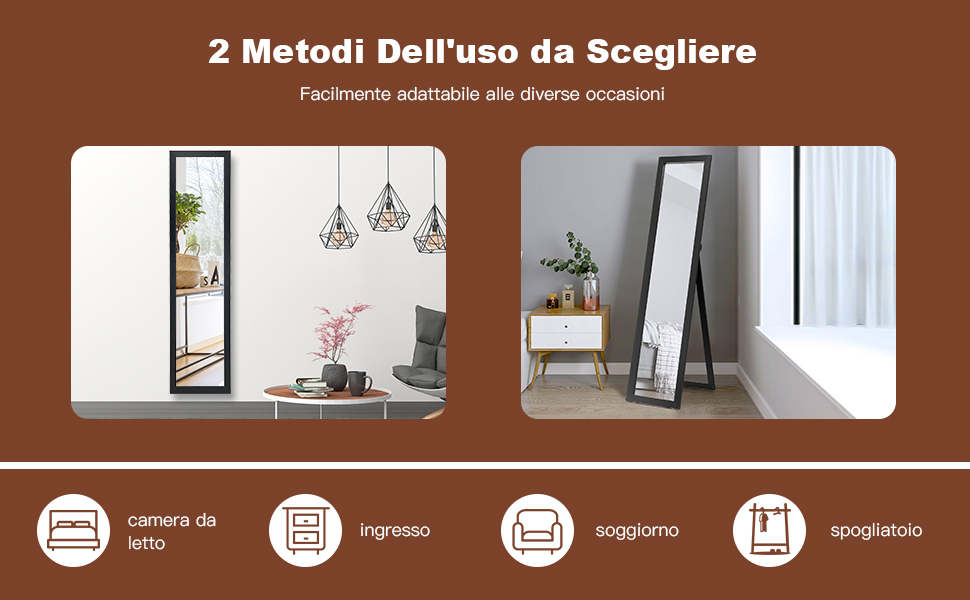 RELAX4LIFE Specchio A Figura Intera 2 In 1, Specchio Da Terra E Da Parete In Legno Con Cornice Rettangolare, Specchio Inclinato Da Pavimento, Per Camera Da Letto, Soggiorno E Ufficio (naturale) 14 1