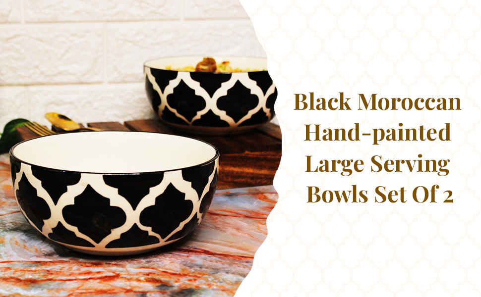 Buy THEARTISANEMPORIUM Black Moroccan Ceramic Serving Bowl Set, Hand