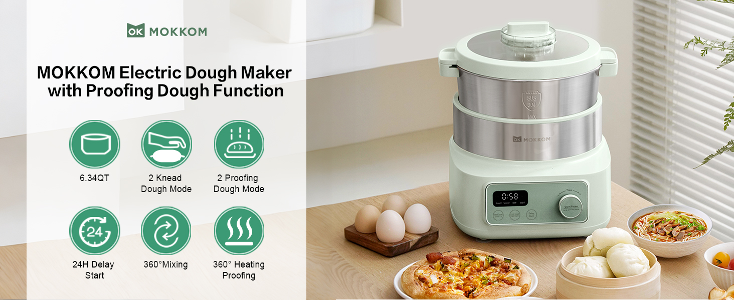 MOKKOM Electric Dough Maker with Proof Dough Function