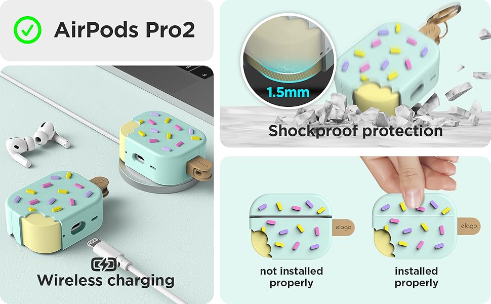 ICECREAM AIR POD SILICON CASE。 Amazon.com: elago Ice Cream AirPods Case with Keychain