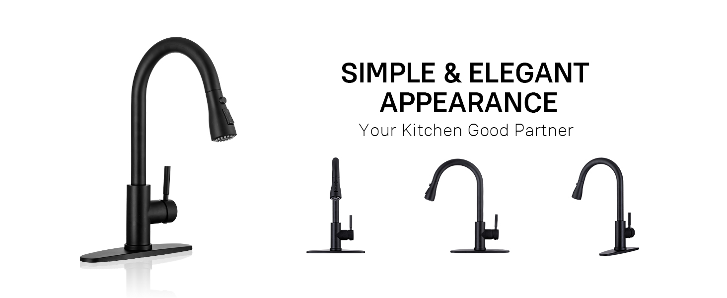 Black Kitchen Faucet, Kitchen Faucets with Pull Down Sprayer WEWE