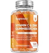 Vitamin C Gummibärchen - 200mg Vit C mit 6mg Zink - 120 Vegane Gummies - L-Ascorbinsäure & Zinkci...