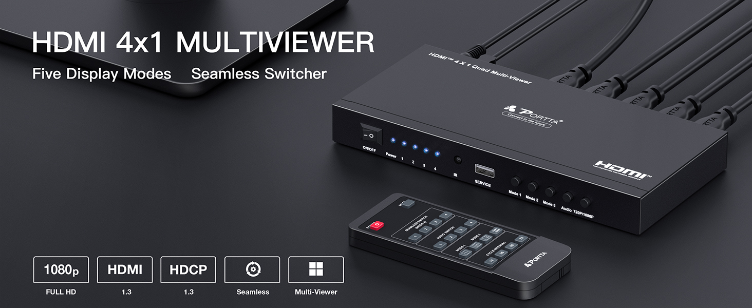 HDMI Multiviewer Switch 4x1, PORTTA HDMI Quad MultiViewer Seamless